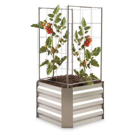 castlecreek small square raised galvanized steel planter box with trellis|CASTLECREEK Metal Garden Planter Box with .